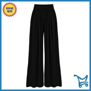 High Waist Knit Palazzo Pants with Pockets Wide Leg Trousers